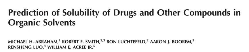 原始文献：Prediction of Solubility of Drugs and Other Compounds in Organic Solvents