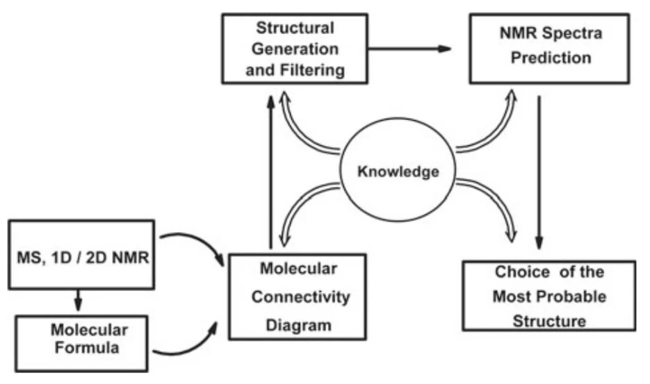 图1.6 结构解析专家系统（Structure Elucidator）的简化原理流程图