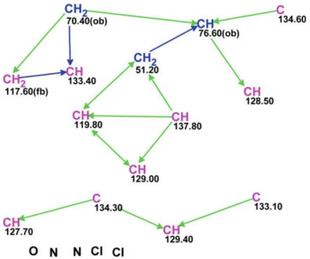 图3.79 挑战22：基于分子式C₁₄H₁₄N₂OCl₂构建的分子连接性图（MCD）