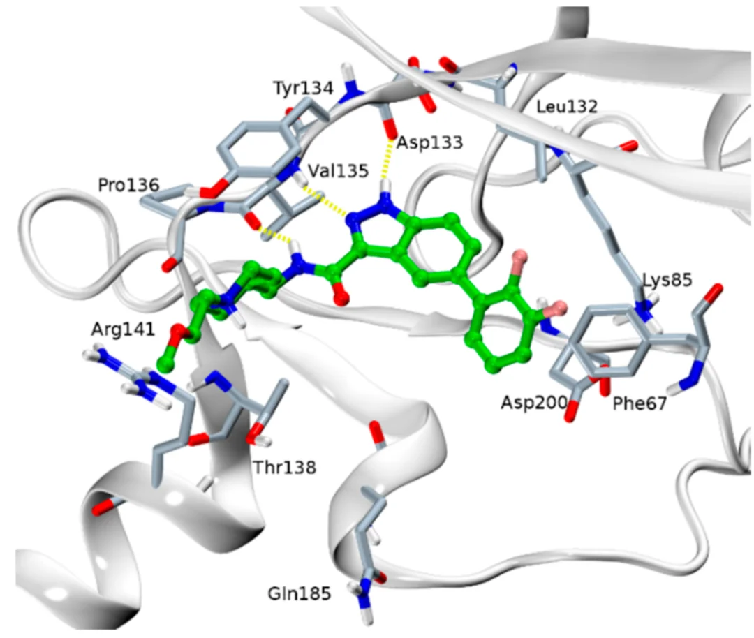 图2 化合物1与GSK-3β激酶ATP结合口袋的结合示意图
