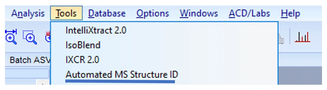 在 Tools 菜单中打开 Automated MS Structure ID