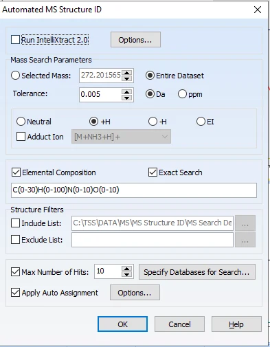 Automated MS Structure ID 运行对话框