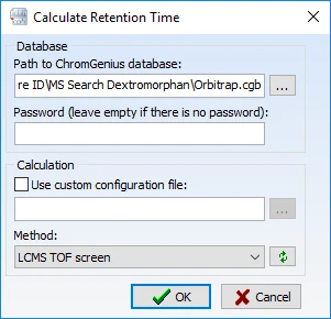 Calculate Retention Time 保留时间计算对话框